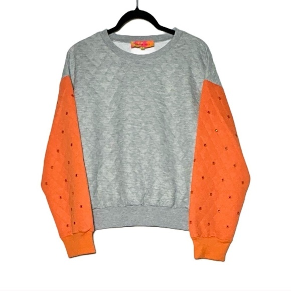 NWT Revolve English Rose Quilted Gray & Orange Sweatshirt, Soft Cotton/Poly, M - Picture 1 of 13